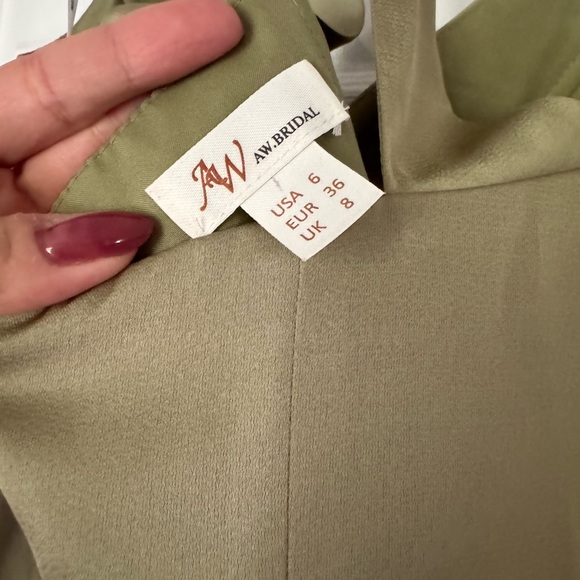 AW Bridal Bridesmaid Dress Moss / Sage Green with Slit Side size 6 Padded - Picture 8 of 12